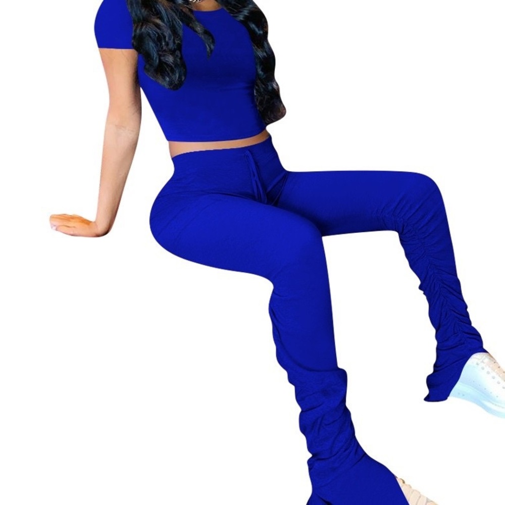 Royal blue stretchy stacked pants for women